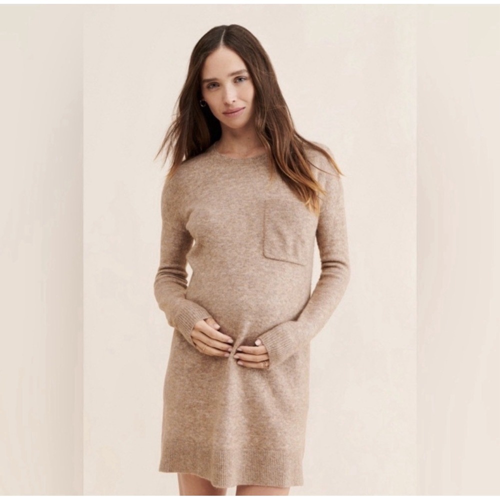 HATCH The Reese Longsleeve Sweater Dress Womens 4 Acorn Melange Knit Maternity